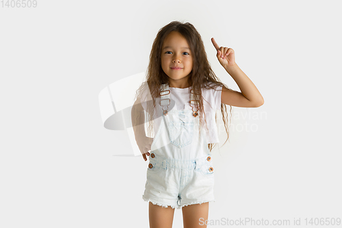 Image of Portrait of little girl isolated on white studio background