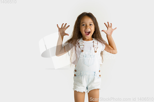 Image of Portrait of little girl isolated on white studio background
