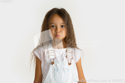 Image of Portrait of little girl isolated on white studio background
