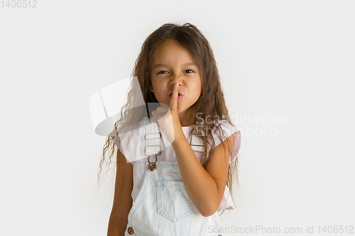 Image of Portrait of little girl isolated on white studio background