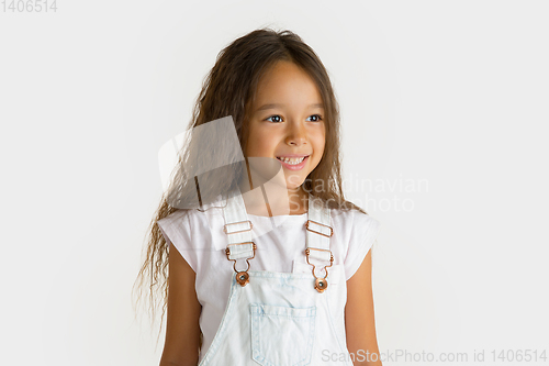 Image of Portrait of little girl isolated on white studio background