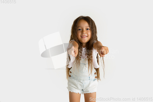 Image of Portrait of little girl isolated on white studio background