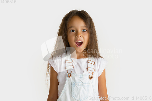 Image of Portrait of little girl isolated on white studio background
