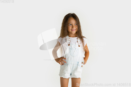Image of Portrait of little girl isolated on white studio background