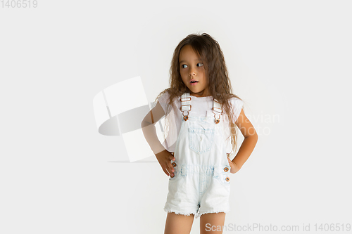 Image of Portrait of little girl isolated on white studio background