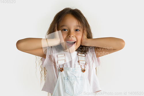 Image of Portrait of little girl isolated on white studio background