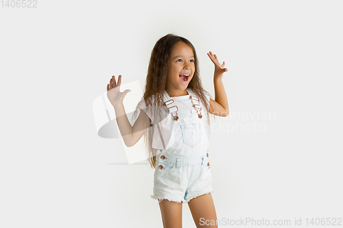 Image of Portrait of little girl isolated on white studio background