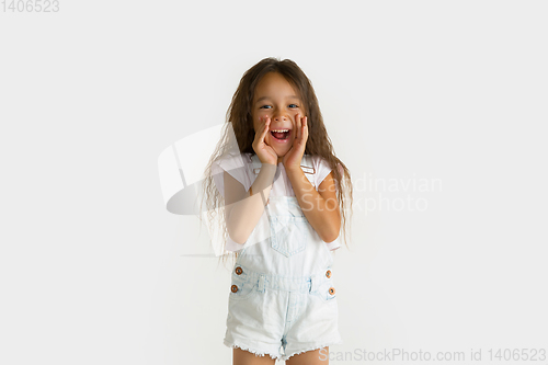 Image of Portrait of little girl isolated on white studio background