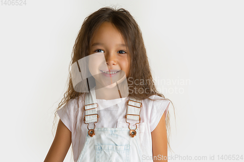 Image of Portrait of little girl isolated on white studio background