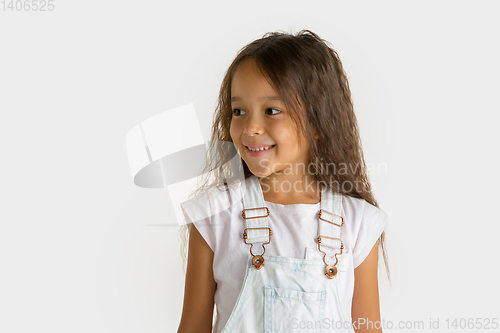Image of Portrait of little girl isolated on white studio background