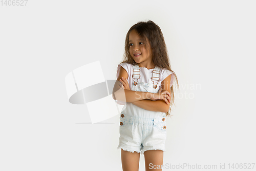 Image of Portrait of little girl isolated on white studio background