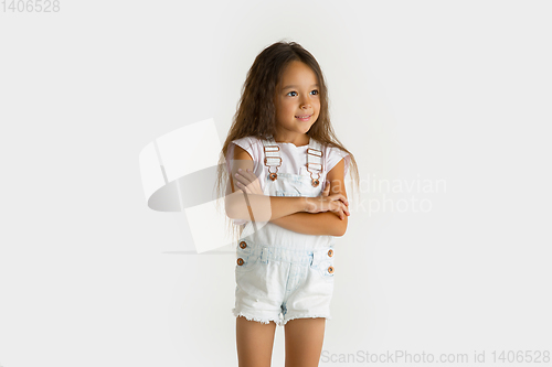 Image of Portrait of little girl isolated on white studio background