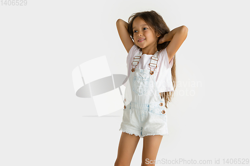 Image of Portrait of little girl isolated on white studio background