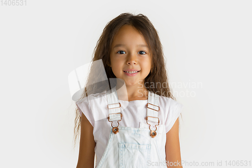 Image of Portrait of little girl isolated on white studio background