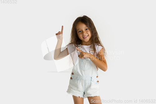 Image of Portrait of little girl isolated on white studio background