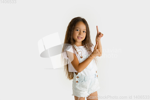 Image of Portrait of little girl isolated on white studio background