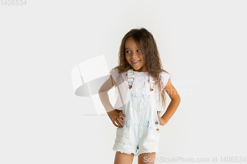 Image of Portrait of little girl isolated on white studio background