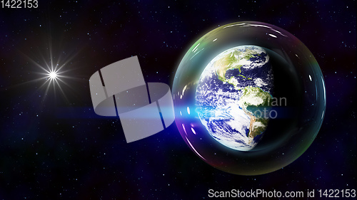 Image of safe planet earth bubble in space