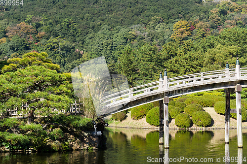 Image of Ritsurin Garden and wooden bridge