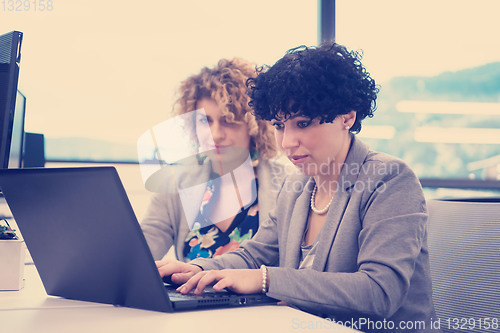 Image of female software developers using laptop computer