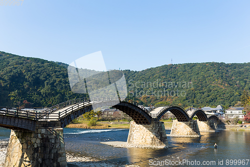 Image of Japanese Kintai Bridge , wooden arch bridge