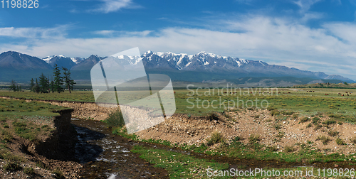 Image of Panorama of Altai mountains with river