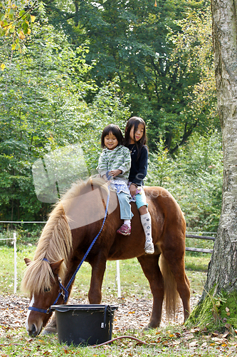 Image of Two girls with horse