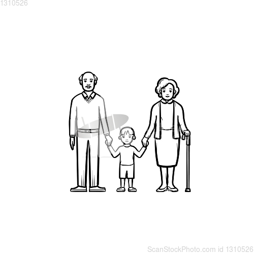 Image of Grandparents and grandson hand drawn sketch icon.