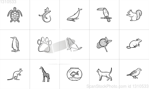 Image of Animals hand drawn sketch icon set.