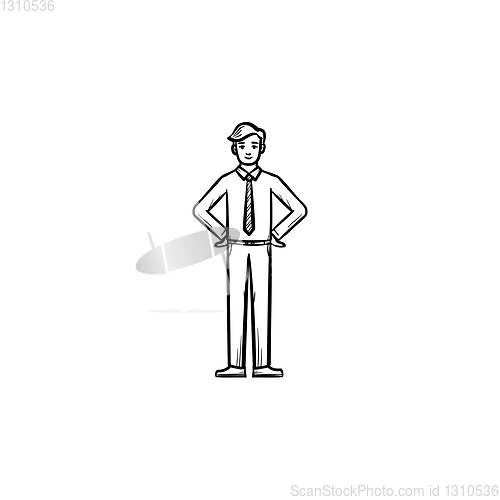 Image of A man in a suit and a tie hand drawn sketch icon.