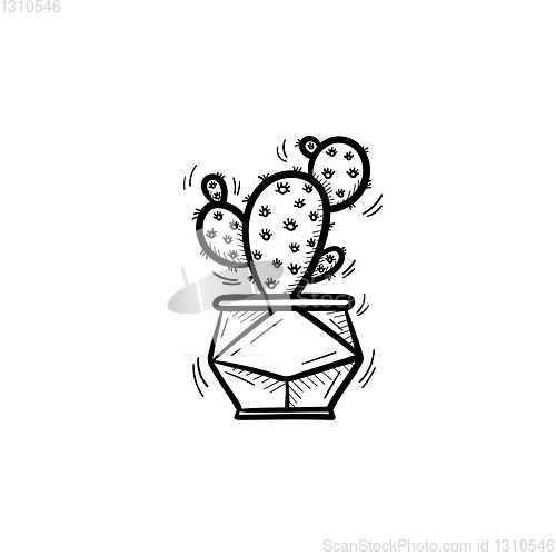 Image of Cactus in a pot hand drawn sketch icon.