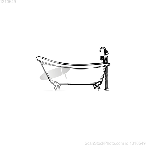 Image of Bathtub with tap hand drawn sketch icon.