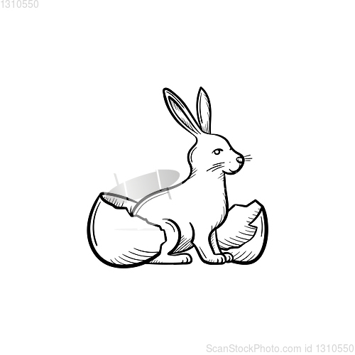 Image of Easter rabbit in the egg head hand drawn outline doodle icon.