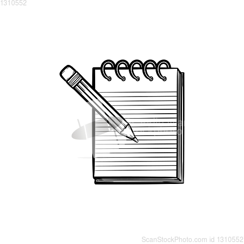 Image of Pencil and notepad with binders hand drawn icon.