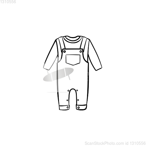 Image of Baby overall shirt and pants hand drawn outline doodle icon.