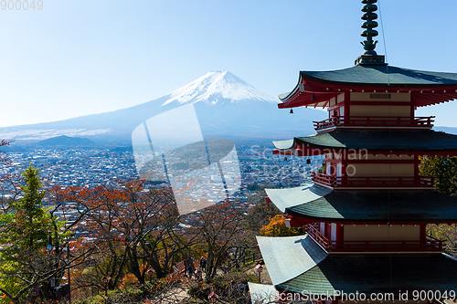 Image of Chureito Pagoda and mount fuji at autumn season