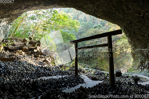 Image of Shinto shrine gateway in the cave