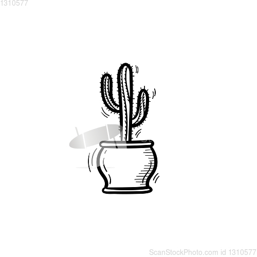 Image of Cactus in a pot hand drawn sketch icon.