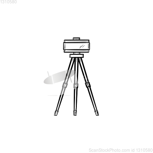 Image of Theodolite on tripod hand drawn sketch icon.