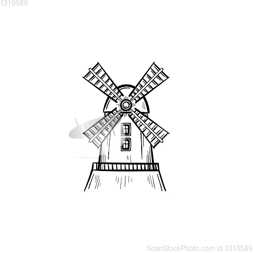 Image of Windmill hand drawn sketch icon.