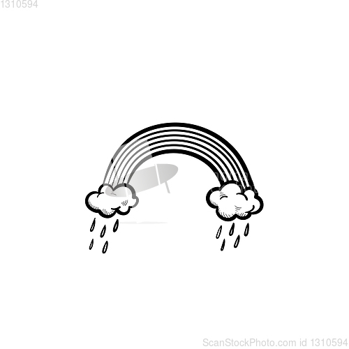 Image of Rainbow and raining clouds hand drawn sketch icon.
