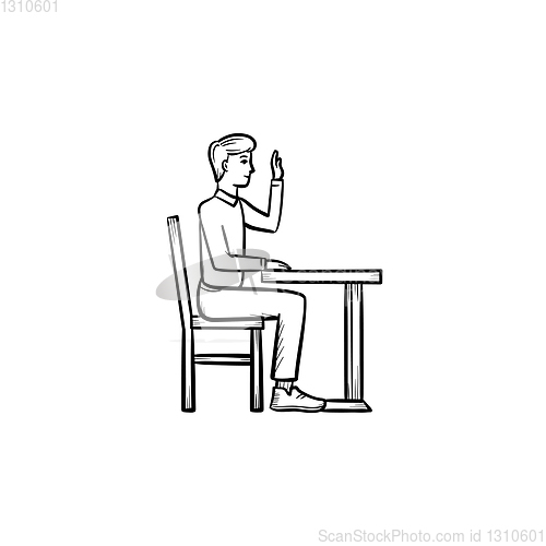 Image of Student sitting at the desk hand drawn sketch icon