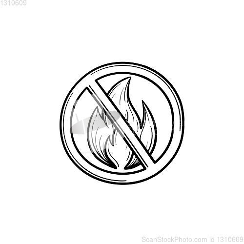 Image of Bonfire prohibited sign hand drawn sketch icon.