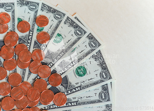 Image of Dollar (USD) notes and coins, United States (USA)
