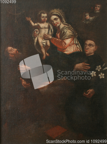 Image of Blessed Virgin Mary with baby Jesus and saints