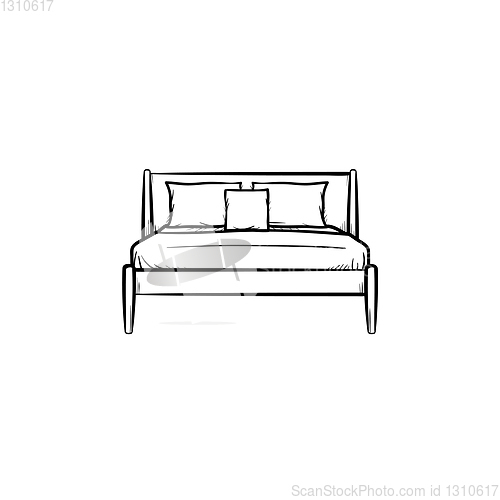 Image of Bed with pillows hand drawn sketch icon.