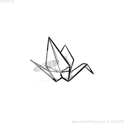 Image of Origami crane hand drawn sketch icon.