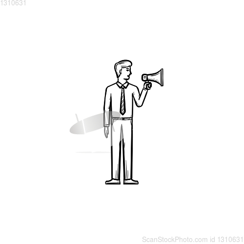 Image of Businessman with megaphone hand drawn sketch icon.