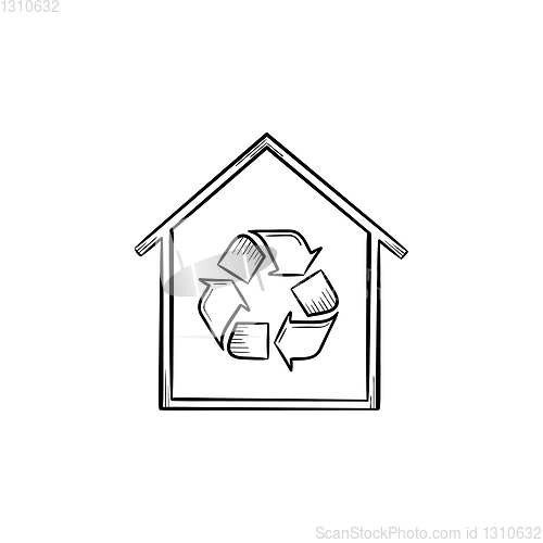 Image of Eco house with recycle symbol hand drawn icon.