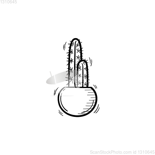 Image of Cactus in a pot hand drawn sketch icon.